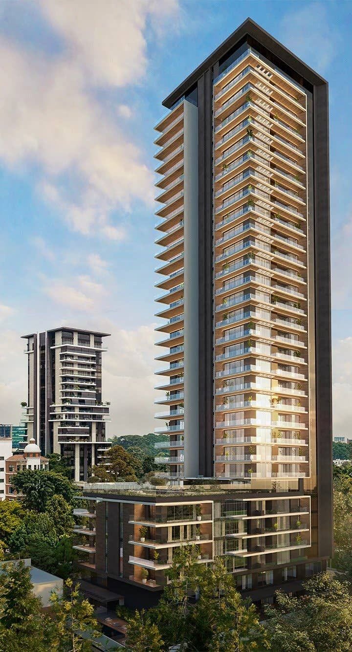 Vista exterior del edificio residencial Tiffany Doce en Guatemala